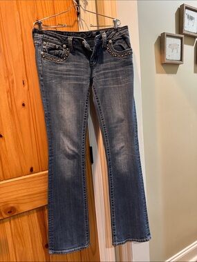 Miss Me Stud-Trim Low-Rise Jeans - Faded Blue